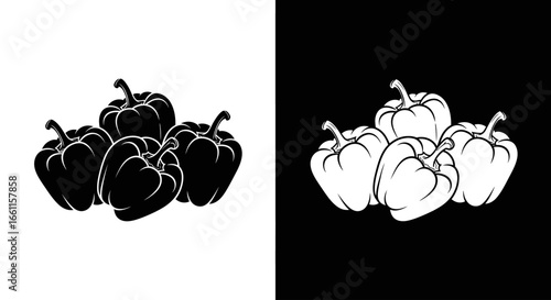Outline style icon of a pile of assorted bell peppers, a modern and clean symbol for healthy recipes and grocery shopping.