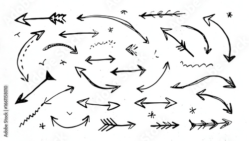 Hand-drawn collection of various arrows in different styles