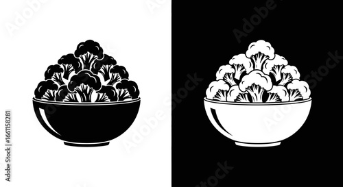 An outline style icon of a bowl of broccoli, a modern and clean symbol for a healthy eating blog or restaurant menu.