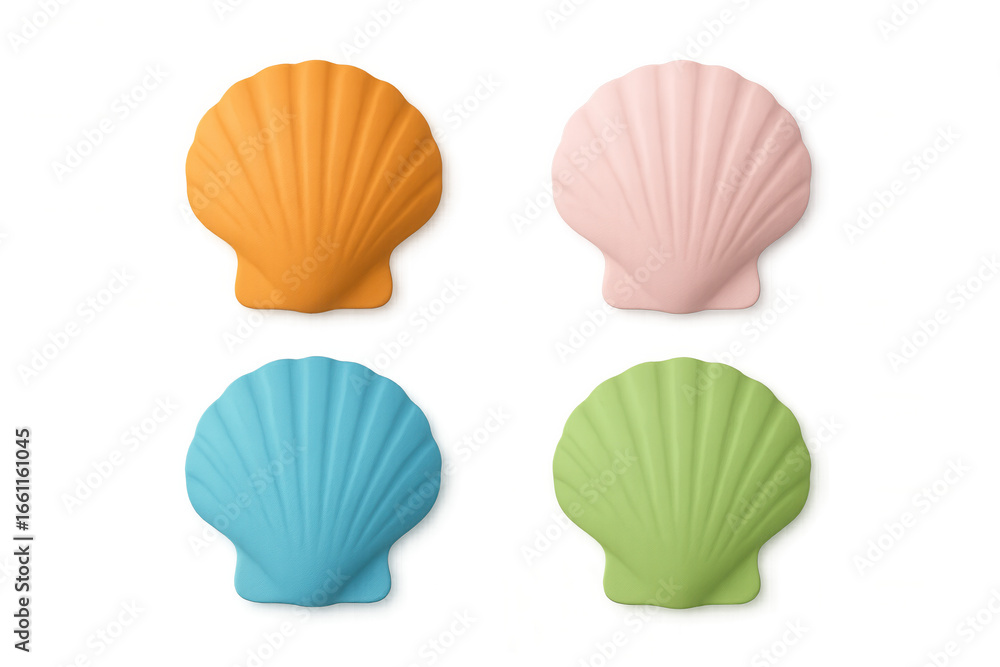Fototapeta premium Vibrant scallops gleaming against clean backdrop, capturing seaside relaxation and marine beauty with soft pastel shells