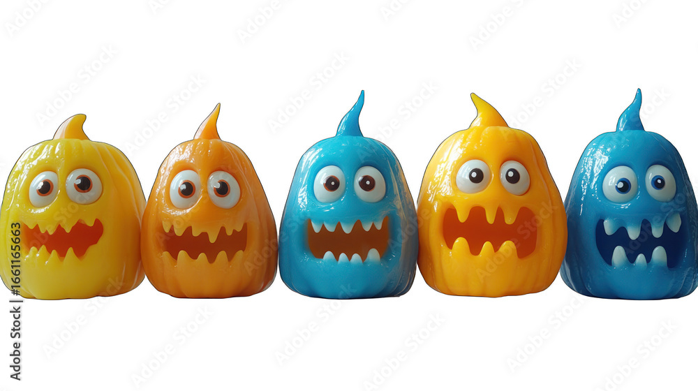 Fototapeta premium Friendly Colorful Monsters Celebrate Halloween with Playful Expressions and Vibrant Designs