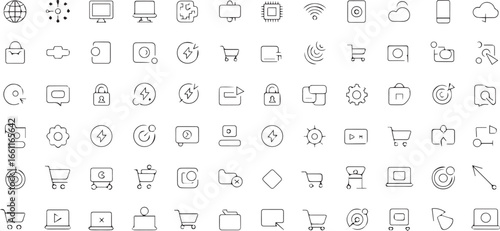 minimalist line icons set for technology communication and user interface vector ai eps jpeg png