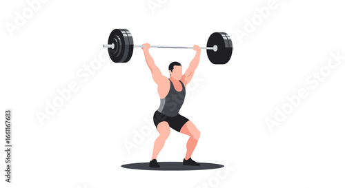 Weightlifter Performing a Clean and Jerk, Flat Vector Illustration Style