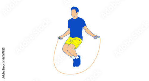 A man enjoys a skipping rope session in a minimalist artistic depiction