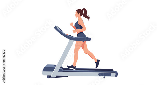 Active Woman on Treadmill Running, Cardio Workout Routine, Healthy Lifestyle