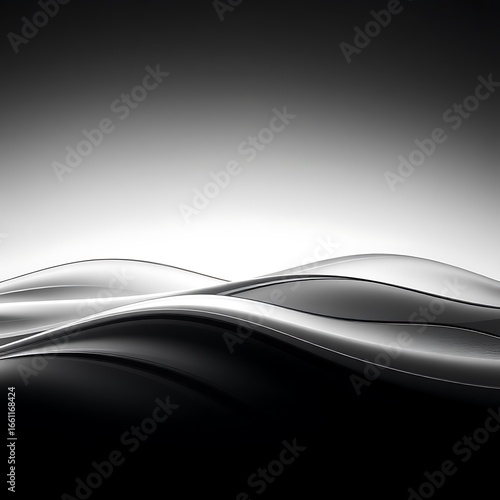 Abstract Monochrome Waves: An elegant illustration of fluid, grayscale waves flowing in a dynamic pattern, evoking a sense of depth and movement. Capturing the interplay of light and shadow. 
