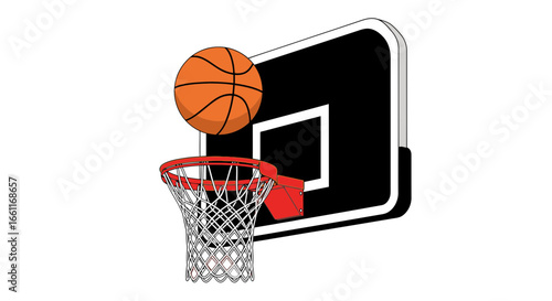 Dynamic basketball score illustration with hoop net for design element