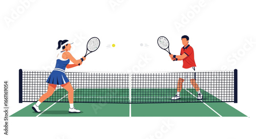 Dynamic tennis match illustration showcasing athletic prowess and competition