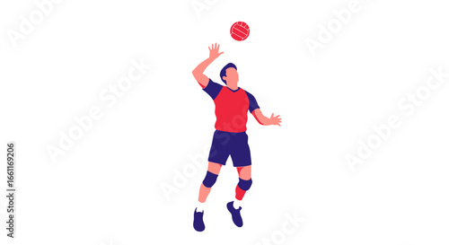 Dynamic volleyball athlete in mid-air action during a match rally