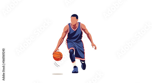 Dynamic vector illustration showcasing a basketball player dribbling forward