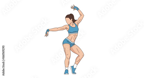 Dynamic workout pose illustration of a fitness woman in sportswear