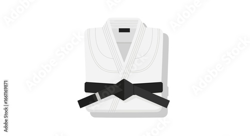 Folded traditional martial arts gi with black belt for rank achievement