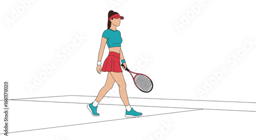 Illustrated Tennis Player Walking on Court Ready for the Next Match