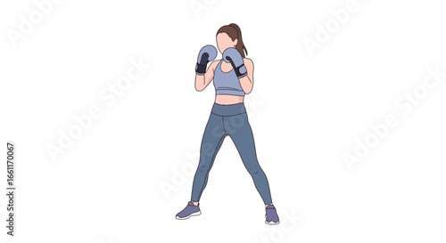 Illustration featuring a woman in sportswear practicing boxing moves confidently