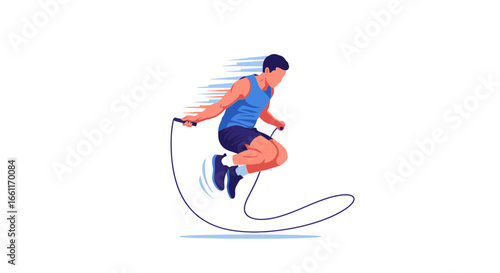 Illustration of a Dynamic Man Engaged in Intense Jump Rope Exercise Session