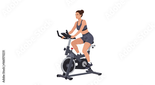 Illustration of a woman doing indoor cycling on a stationary bike