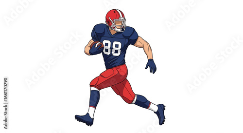 Illustration of an American football player running with the ball on field