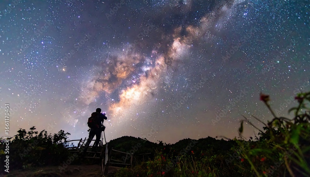 Obraz premium A photographer on a mountaintop captures the Milky Way
