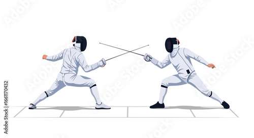 Illustrative fencing match with crossed swords, athletic duel depiction