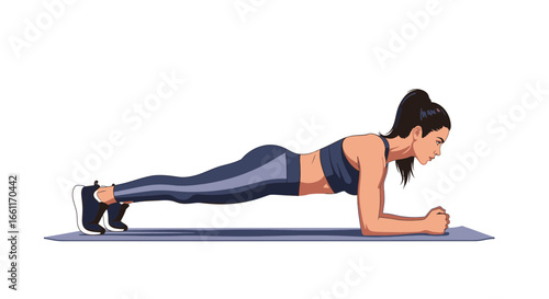 Illustrative Female Figure Maintaining a Plank Exercise Pose Comfortably
