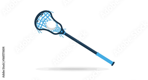 Lacrosse stick poised with a ball, symbolizing sport, teamwork and skill