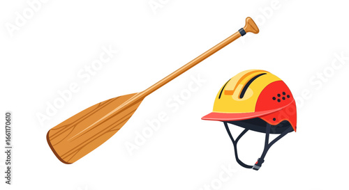 Isolated vector illustration showcasing kayaking equipment against white backdrop