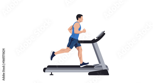Man exercising on treadmill for cardio fitness workout in a flat illustration