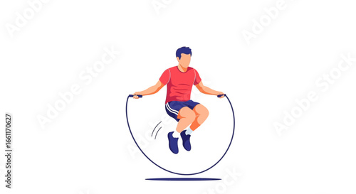 Man doing rope jumping exercise on white background illustration