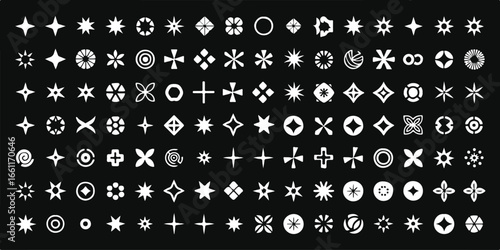 collection of 81 abstract geometric icons stars circles crosses diamonds shapes for ui ux branding and logo design vector set