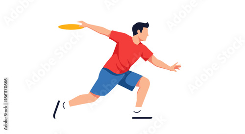 Man throwing disc showcases ultimate frisbee action illustration style