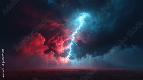 Dramatic storm clouds with a vibrant lightning bolt