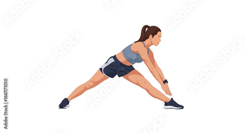 Sporty woman practicing hamstring stretches for workout flexibility