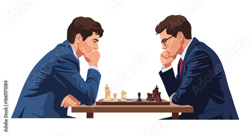 Strategic chess game between two thoughtful players deep in concentration