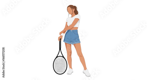 Stylish tennis player vector illustration, faceless athletic woman posing