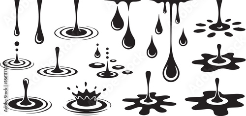 black ink droplet and splash vector set liquid drip ripple illustration collection