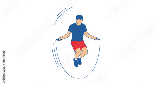 Vector Illustration of a Man Performing Jump Rope Exercise on White Surface