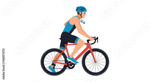 Vector illustration of a cyclist riding a modern red road bike isolated