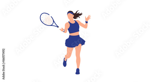 Vector illustration of a sporty woman playing tennis on a white background
