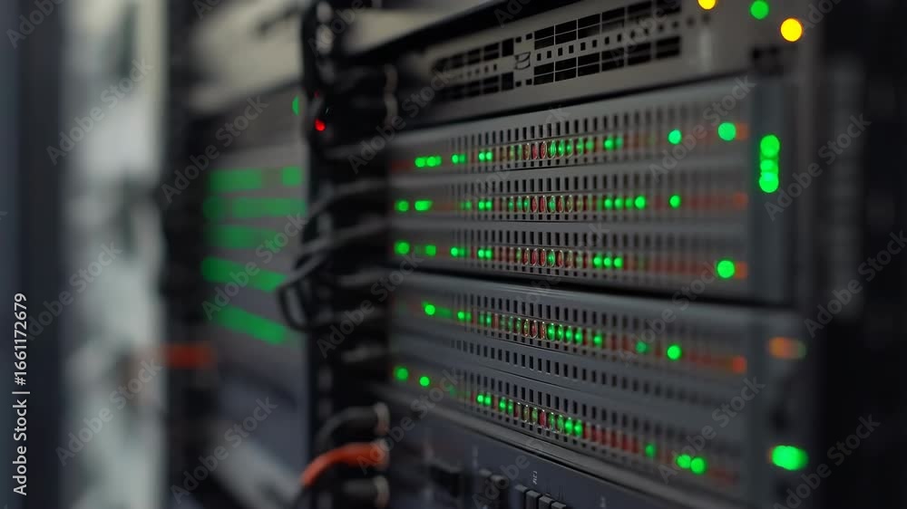 Server rack blinking green lights in data center Stock Video | Adobe Stock