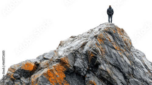 Businessman standing on top of a mountain peak