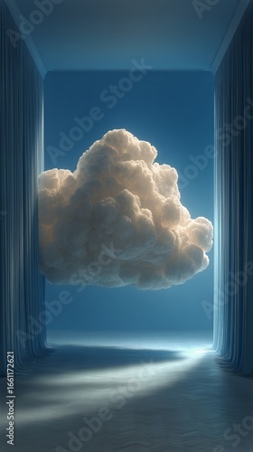 Bright Archway Leading to a Blue Sky With Fluffy Clouds at Sunset.