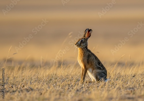 Golden Hour Hare A Realistic Portrait of a Hare in its Natural Habitat