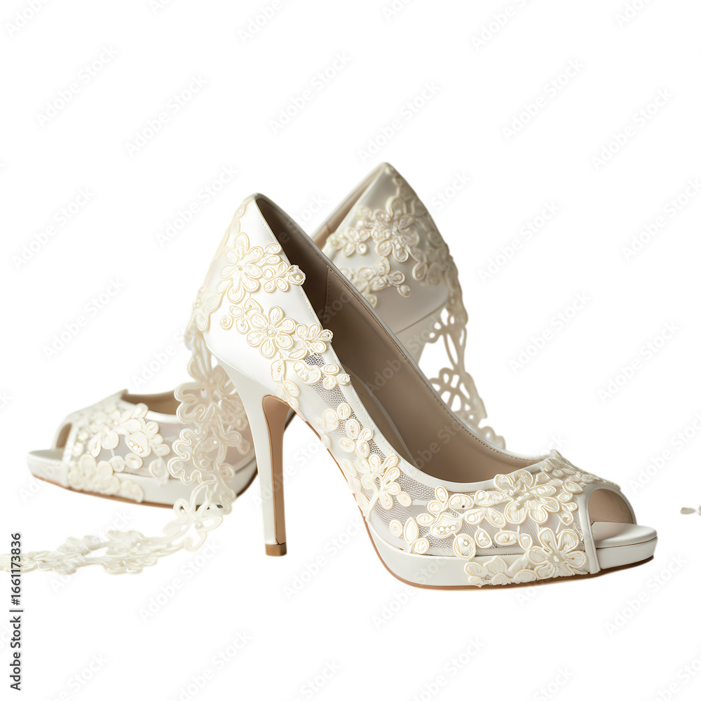 Obraz premium Elegant Bridal Shoes: Pearl & Lace Wedding Heels