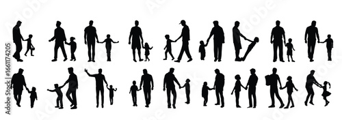 Collection of silhouettes of father holding his child
