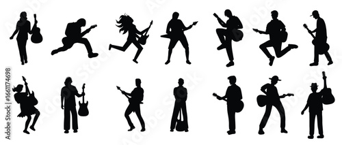 collection of illustrations of guitar player silhouettes