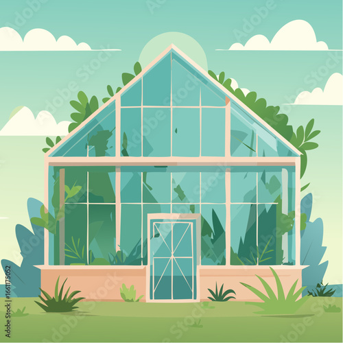 Abandoned greenhouse overgrown with wild plants