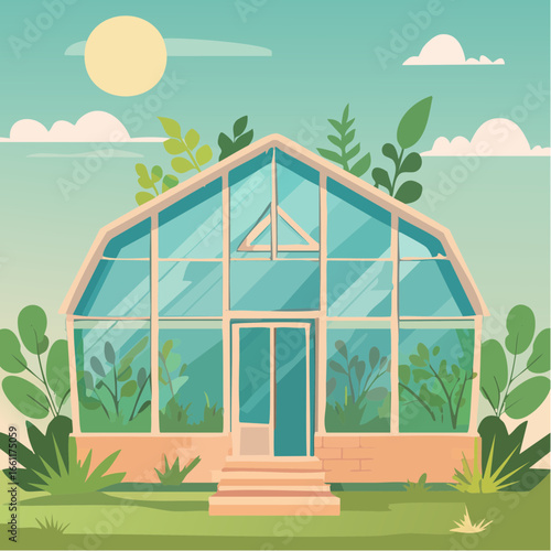 Abandoned greenhouse overgrown with wild plants