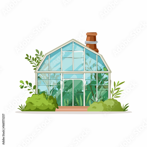 Abandoned greenhouse overgrown with wild plants