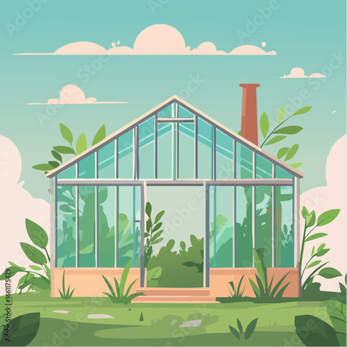 Abandoned greenhouse overgrown with wild plants