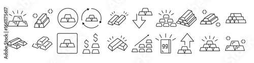 Gold Bars Related Line Icon Collection. Editable Stroke. Perfect for Infographics, Articles, Books, Flyers, Banners